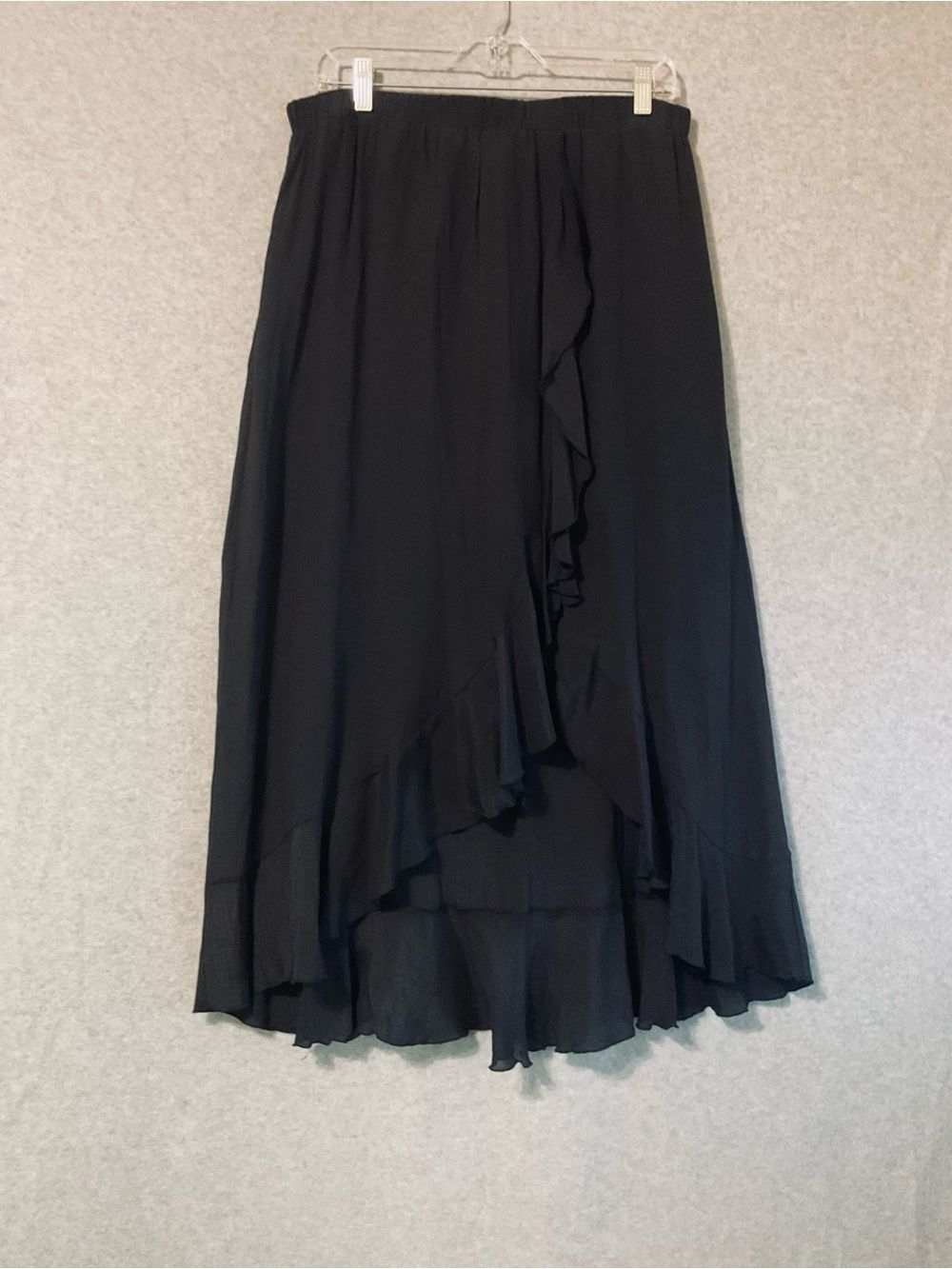 Zac & Rachel Black High-Low Ruffle Midi Skirt SZ L